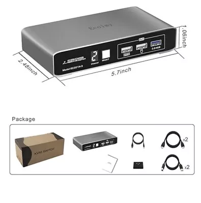 USB 3.0 KVM Switch HDMI 2 Port 4K HDMI USB Switch For 2 Computers 1 Monitor • $40