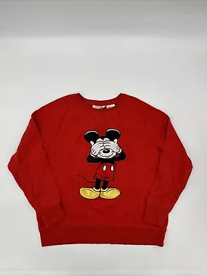 H&M Disney Red Mickey Mouse Graphic Pullover Sweatshirt Womens Jumper Medium M • £0.99