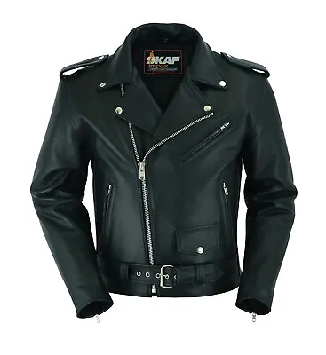 Men Real Leather Jacket Brando Motorcycle Perfecto Black Marlon Biker Jacket • $219.99