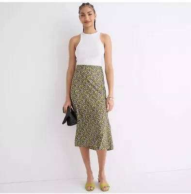 J.Crew NWT Gwyneth Slip Skirt In Floral Stripe Size Small Color：Dark Loden • $49