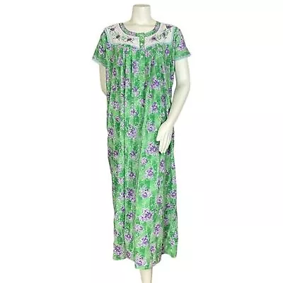 Shandar Nightgown Nursing Breastfeeding Maxi Green Floral Sleepwear Pajamas Pjs • $15.60