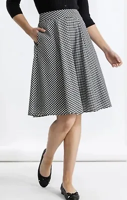 Review Gracie Black And White Gingham Check Cotton Skirt With Pockets Size 16 • $50