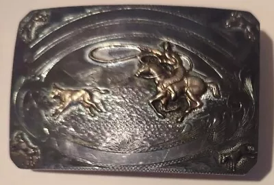 McCabe Sunset Trails Sterling Silver & 10K Cowboy Rodeo Bull Belt Buckle VTG 925 • $695