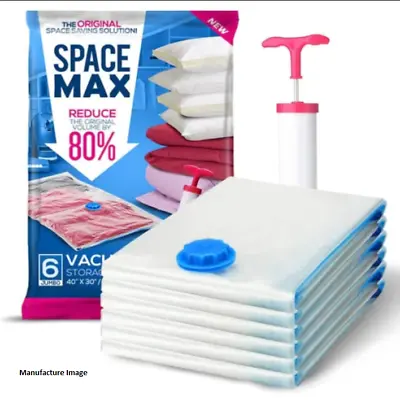 $24.88 • Buy SpaceMax Jumbo Vacuum Storage Bags With Hand Pump 6 Pack Size 40 X 30 
