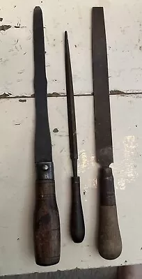 3 Vintage Metal File Tools W/Wood Handles Blacksmith Primitive Various Sizes • $19.95