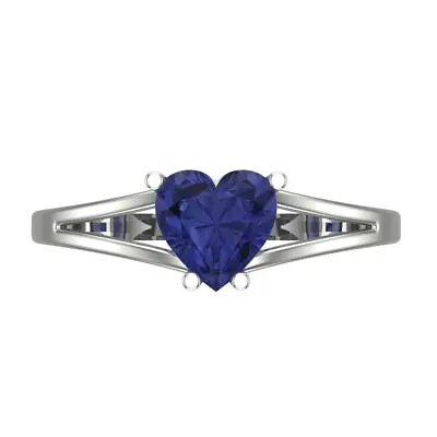 1.5 Heart Split Shank Tanzanite Gem Wedding Bridal Promise Ring 14k White Gold • £237.09