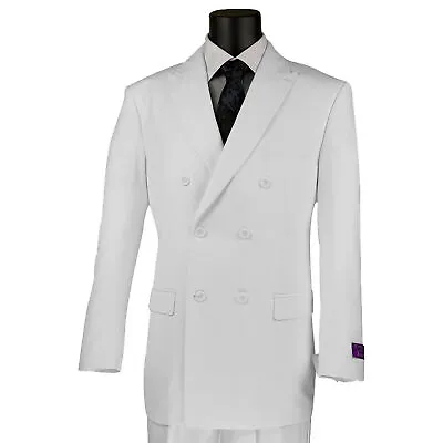 VINCI Men's White Double-Breasted Suit W/ Adjustable Waist Reg-Fit - NEW • $135