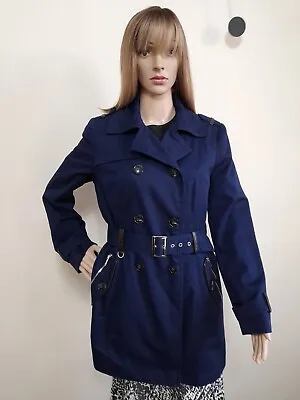 Ladies Raincoat Womens Mackintosh Trench Coat Navy Jacket Size 12 • £10