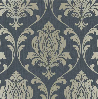 Rasch Highgrove Classic Floral Damask Duplex Wallpaper Navy Blue / Gold 274997 • £8.99