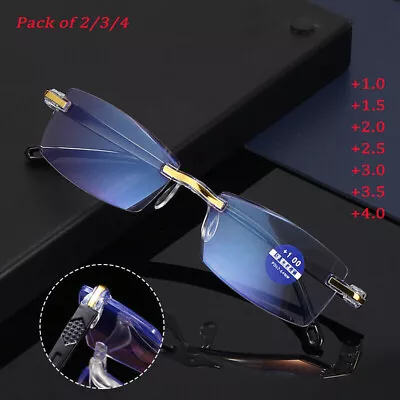 Pack Of 2/3/4 Men Women Reading Glasses Rectangular Rimless Reader Lightweight • $10.99