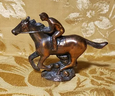 Vintage Metal Bronzed Racing Horse Jockey #5 Figurine • $10.14