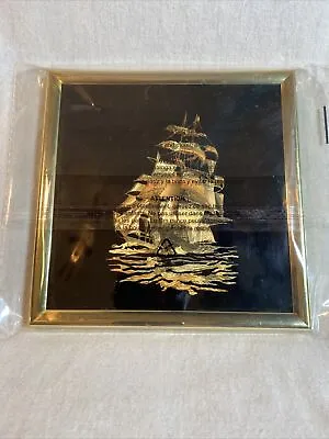 1 Vintage Kafka Industries Gold Foil Art Etching Sailboat Ship Framed Pictures  • $24