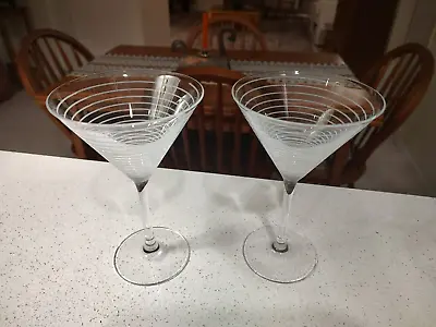 MIKASA Martini Etched Glasses 'CHEERS' - Swirl Pattern 6 Oz • $18