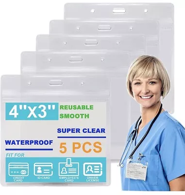 5 Pcs Vaccine Card Protector 4X3 In. Badge Cards Holder Clear Vinyl Plastic NEW • $3.69