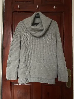 Topshop Light Grey Chunky Roll Neck Jumper With Angora Rabbit Hair BlendKnit UK8 • £8.99