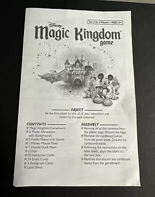 Disney 2004 Magic Kingdom Theme Park Game Original Replacement Instructions • $5