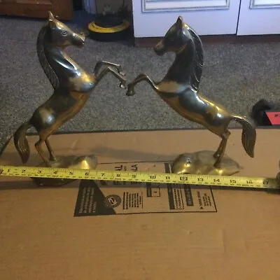 2 Vintage Brass Rearing Horse On Stand 10.5 H And 10 W Inches  Excellent. • £15