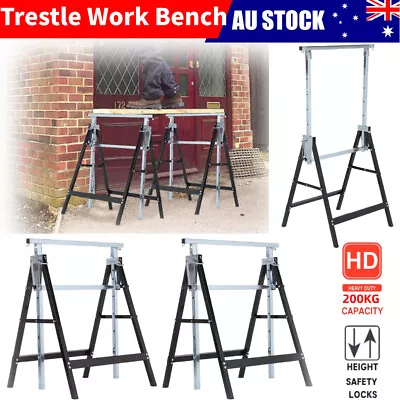 $72.88 • Buy Telescopic Saw Horse Metal Folding Trestle Work Bench Stand  Height *2