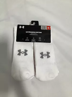 Under Armour Crew Mi-Mollet White Socks 6 Pair Of Men's Size 8-12 & Women's 9-12 • $25.99