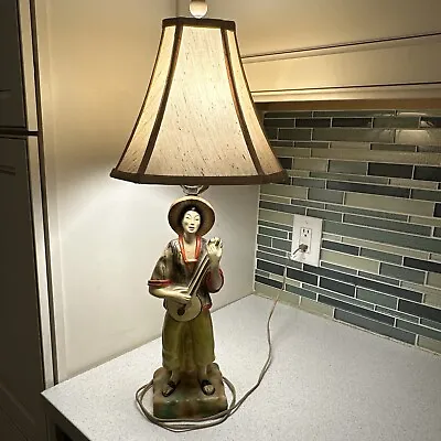 Vintage Chalkware Lamp Oriental Figure Asian Lamp Works • $35