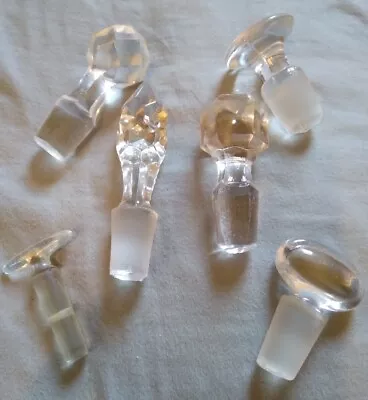 6 Vintage To Antique Clear Glass Bottle Stoppers. • $18