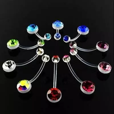 £3.70 • Buy Bioflex Flexi Double Gem Belly Bar - Choose Length: 6mm 8mm 10mm 12mm 14mm 16mm