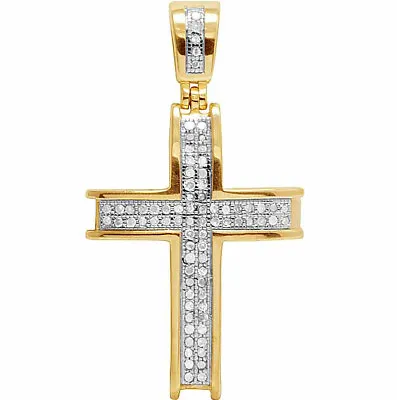 Men's 10K Yellow Gold Real Diamond Dome Cross Pendant Charm 1/4 CT 1.35  • $337.98