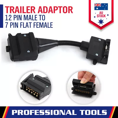 $17.99 • Buy 12 Pin Male Plug To 7 Pin Flat Female Socket Adaptor Trailer Caravan Connector