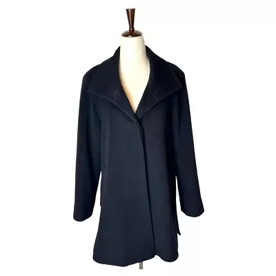 Cinzia Rocca Coat Womens 2 Black Pure Virgin Wool Collared Button Front Peacoat • $106.24