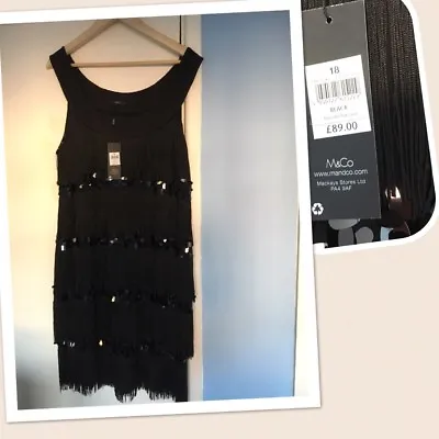 1920s Flapper Dress Size 18 Fancy Dress Charlston Black Dress New • £75