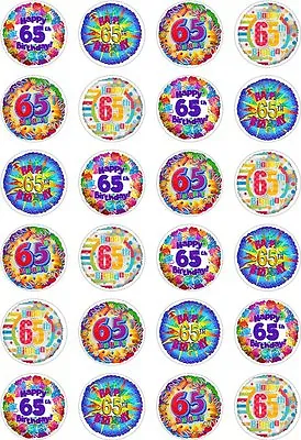 24 65th Birthday Cupcake Fairy Cake Toppers Edible Rice Wafer Paper Decorations • £2.95