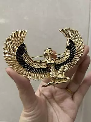 BROOCH Pin Black Enamel Egyptian God Wings Gold Tone Costume Jewelry • $6.99