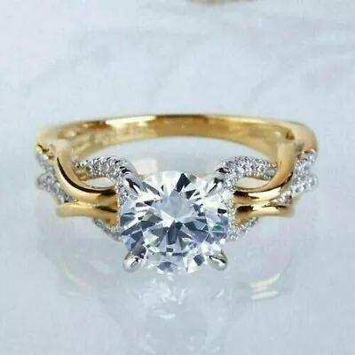 2Ct Round Cut Lab Created Diamond Women's Engagement Ring 14K Yellow Gold Plated • $89.77