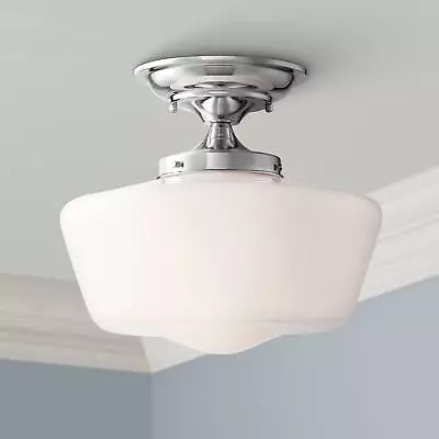 Schoolhouse Vintage Ceiling Light Semi Flush Mount Fixture 12  Chrome Glass • $79.99