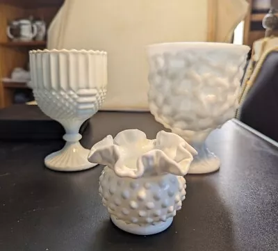 3 ~ Vintage White Milk Glass Vase/Planter ~ Fenton - Brody - Hobnail  • $12