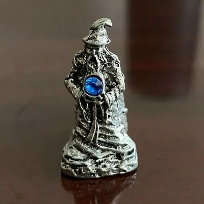 Vintage Comstock Pewter Figurine Birthday Candle Holder - Magical Wizard Crystal • $6.95