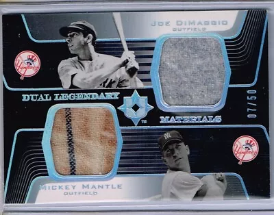 Joe Dimaggio & Mickey Mantle  2004 Ultimate Collection Dual Game Worn # 7/50!! • $1900