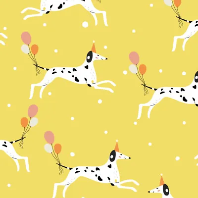 100% Cotton Digital Fabric Little Johnny Party Dalmatian Dog Puppy Dogs Balloons • £6.75