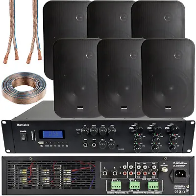 1200W Bluetooth Sound System 6x 200W Black Wall Speaker 6 Zone Matrix Amplifier • £599.99