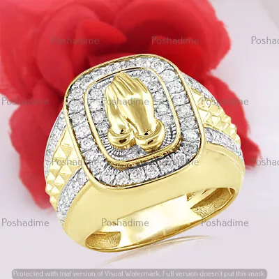 10K Yellow Over Gold Certified Moissanite Praying Hands Men's Ring 1.50 Ct • $284.73