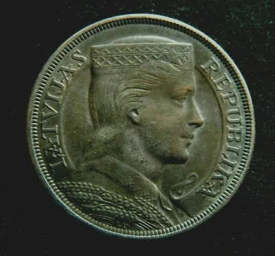 Latvia 1929 5 Lati Silver Crown Coin • $44.99
