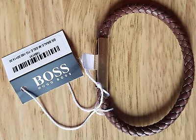 £32.99 • Buy Boss Jewellery Brown Braided Leather Collection, Gold-Tone Bracelet 1580151