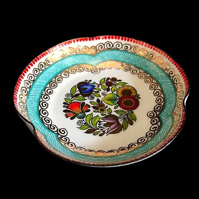 Austrian Enamel Enamelware Dish Hand Painted Trinket Bowl Indented Sides • $27