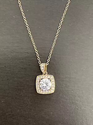 $29.99 • Buy Nadri Square Cubic Zirconia Halo Pendant Gold Necklace