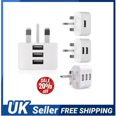 5/10X Mains 3 Pin USB Plug Adapter Wall Charger 1/2/3-Port For Phone Tablet Lot. • £3.98