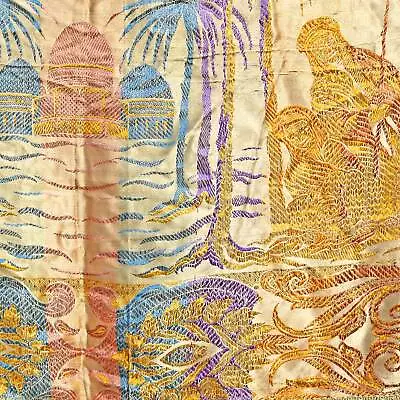 Vintage Satin Brocade Bedspread Boho Arabian Nights Jewel Tones Palm Tree Camel • $143.96
