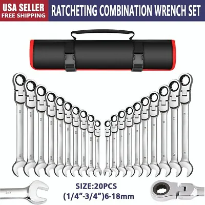 20-Piece SAE And Metric Ratcheting Combination Wrench Set( Flex-Head+Fixed Head) • $69.89