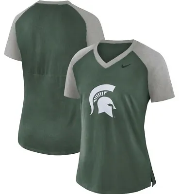 Michigan State Spartans Nike Womens Fan Raglan V-Neck Green T-Shirt Size Large • $28