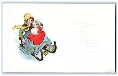 C1910's Christmas Greetings Mother And Daughter Sledding Embossed Postcard • £14.43