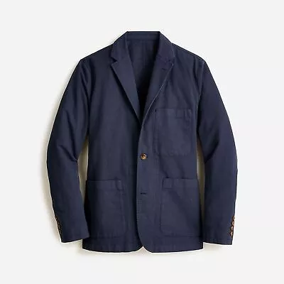 J. Crew Mens Chino Sport Coat Size 44 NWT Navy Blue Jacket Blazer Cotton Linen • $62.49